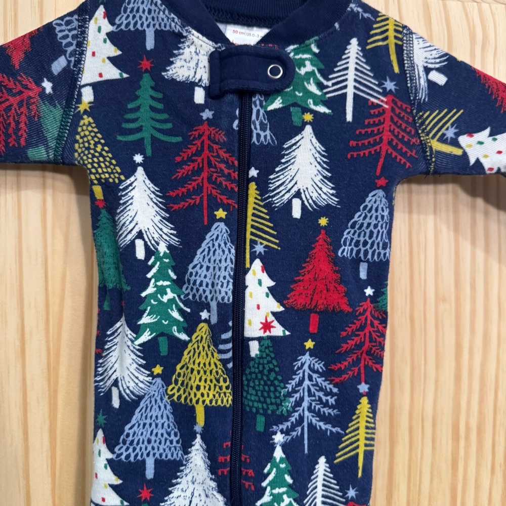 Hanna Andersson Baby 0-3M Holiday Christmas Tree Organic Cotton Zip Sleeper Navy